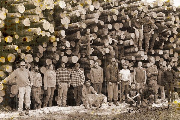 Our fun attempt at an old logging photo. This photo was taken in 2015, and our design company made it look old and faded just like in the early 1900’s. Pretty convincing.